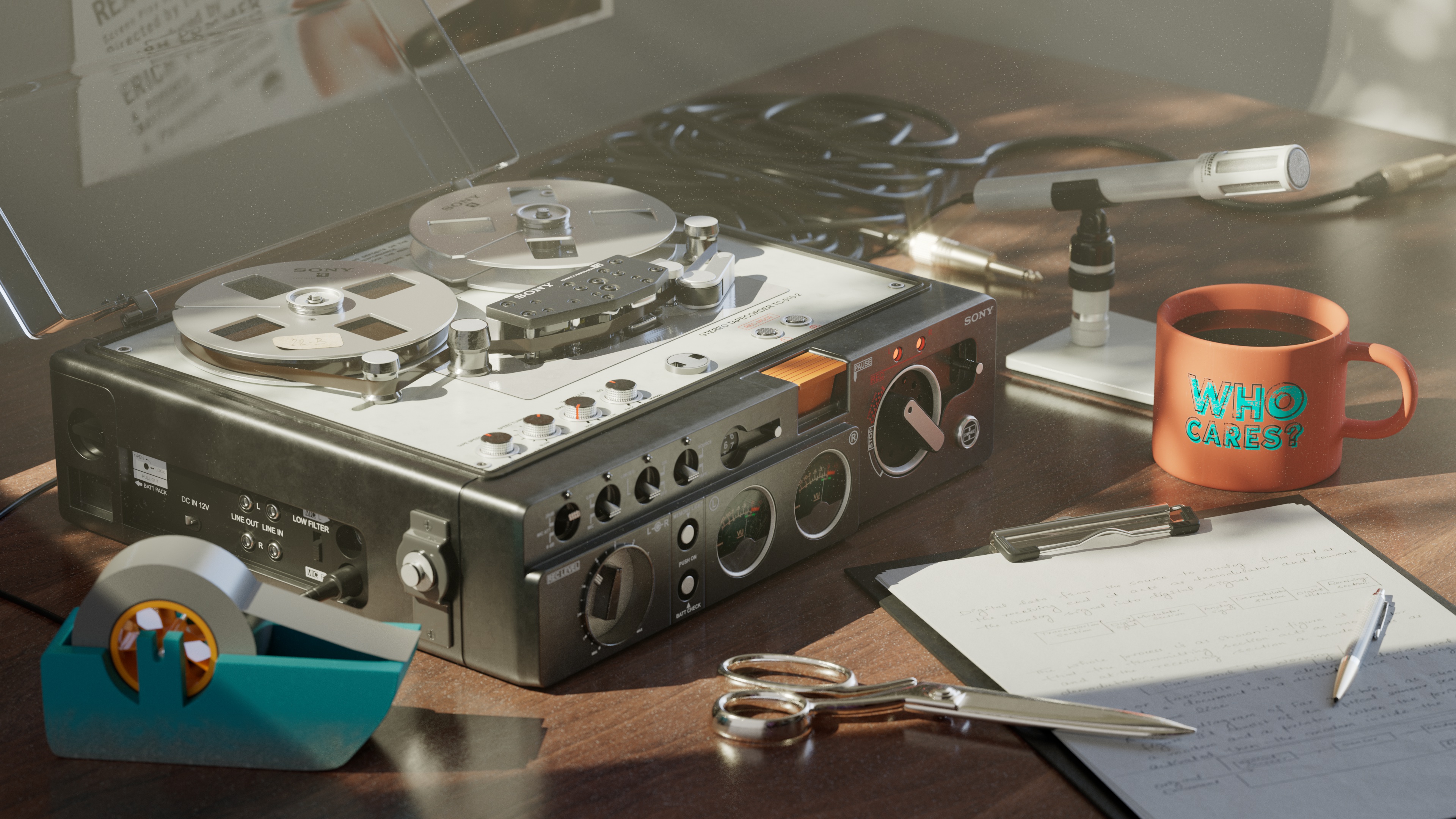 Rendu 3D d'une scène contenant un enregistreur Sony TC-510